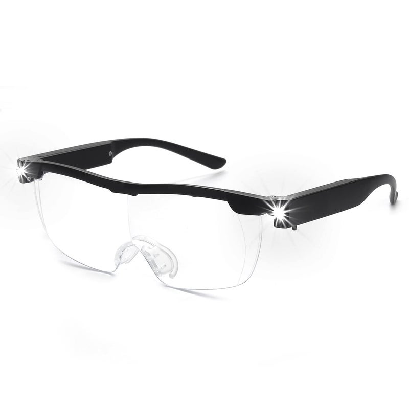OKH 200 Magnifying Glasses with Light Rechargeable LED Lighted Magnification Eyeglasses Bright Sight Hands Free Magnifier Glasses for Close Work Craft Jewellers Reading Hobby